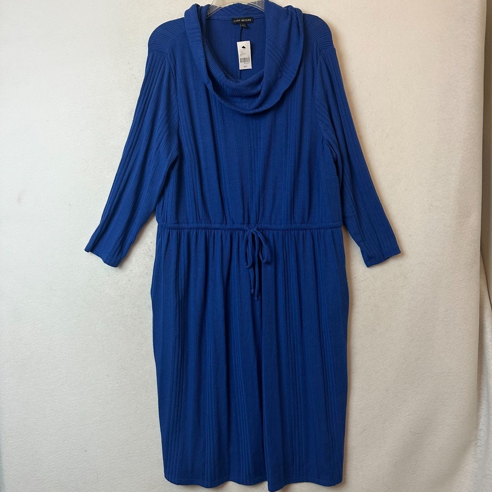 Lane Bryant Blue Ribbed‎ Cowl Neck Drawstring Midi Dress Pockets Plus Size 18/20